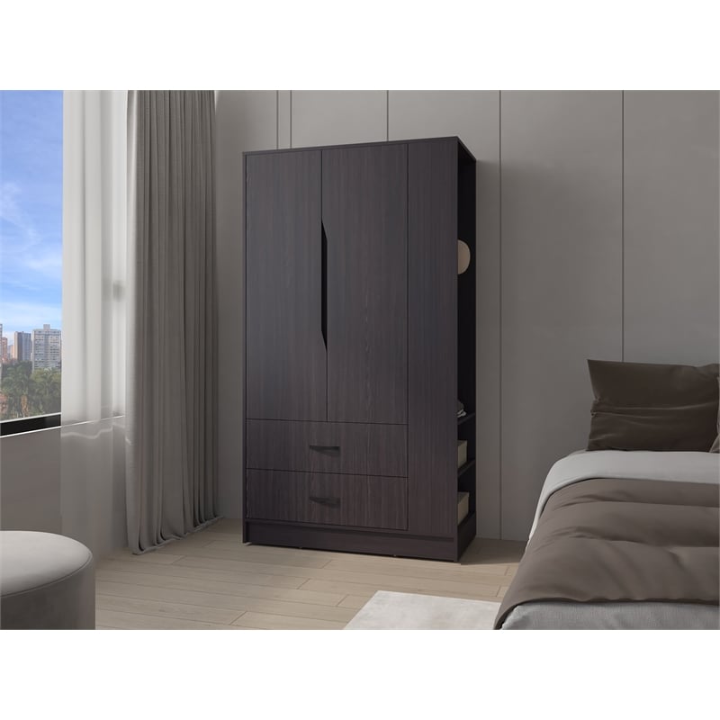 Pemberly Row Bedroom Wardrobe with 3 Doors and 1 Drawer in Wenge
