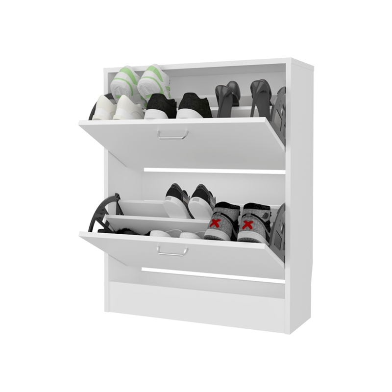Pemberly Row Slim Shoe Cabinet with 2 Tilt-Out Doors in White