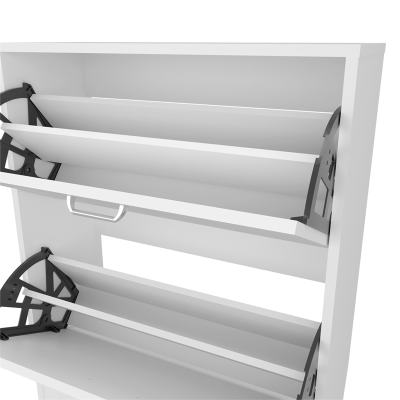 Pemberly Row Slim Shoe Cabinet with 2 Tilt-Out Doors in White