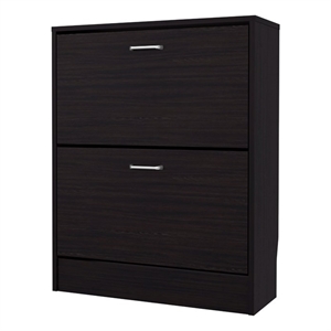 Pemberly Row Slim Shoe Cabinet with 2 Tilt-Out Doors in Wenge