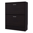 Pemberly Row Slim Shoe Cabinet with 2 Tilt-Out Doors in Wenge
