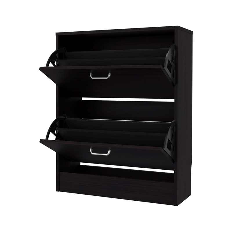 Pemberly Row Slim Shoe Cabinet with 2 Tilt-Out Doors in Wenge