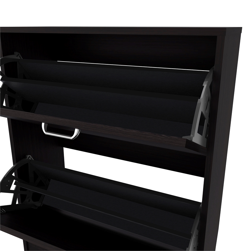 Pemberly Row Slim Shoe Cabinet with 2 Tilt-Out Doors in Wenge