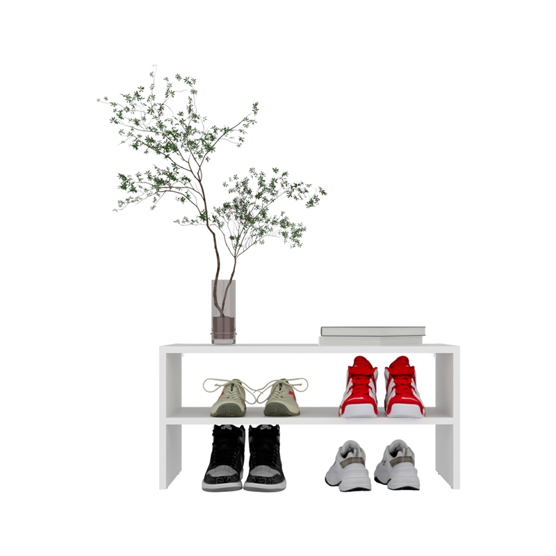 Pemberly Row Shoe Rack with 2 Open Shelves Engineered Wood in White