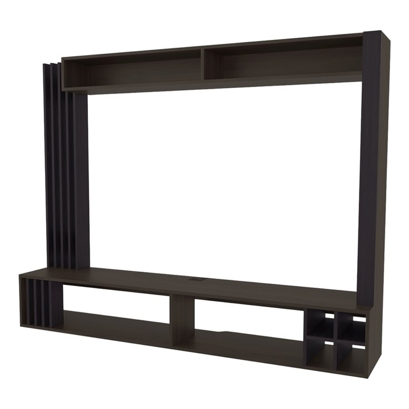 Pemberly Row Entertainment Center with Open Storage and Wine Rack in Wenge