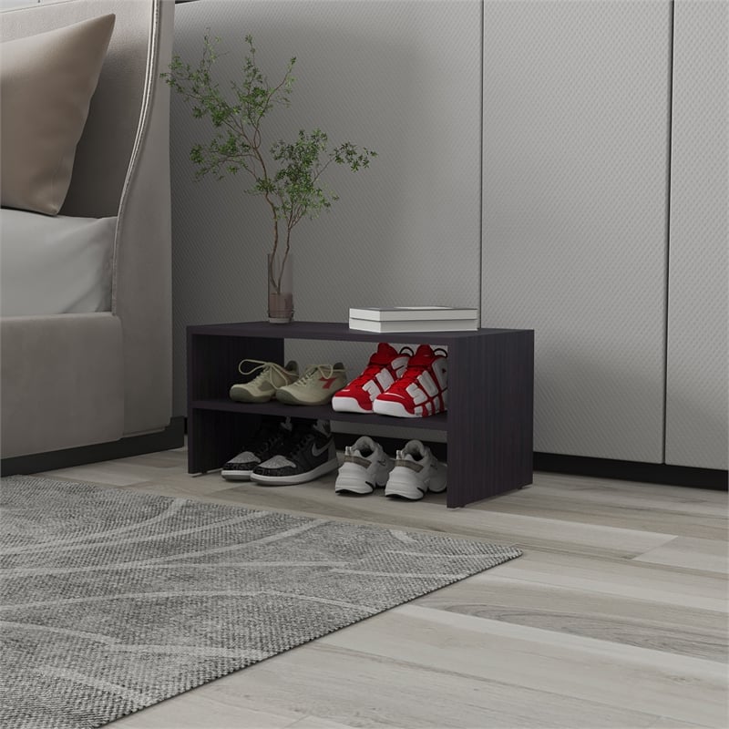 Pemberly Row Bedroom Shoe Rack with 2 Shelves Engineered Wood in Wenge