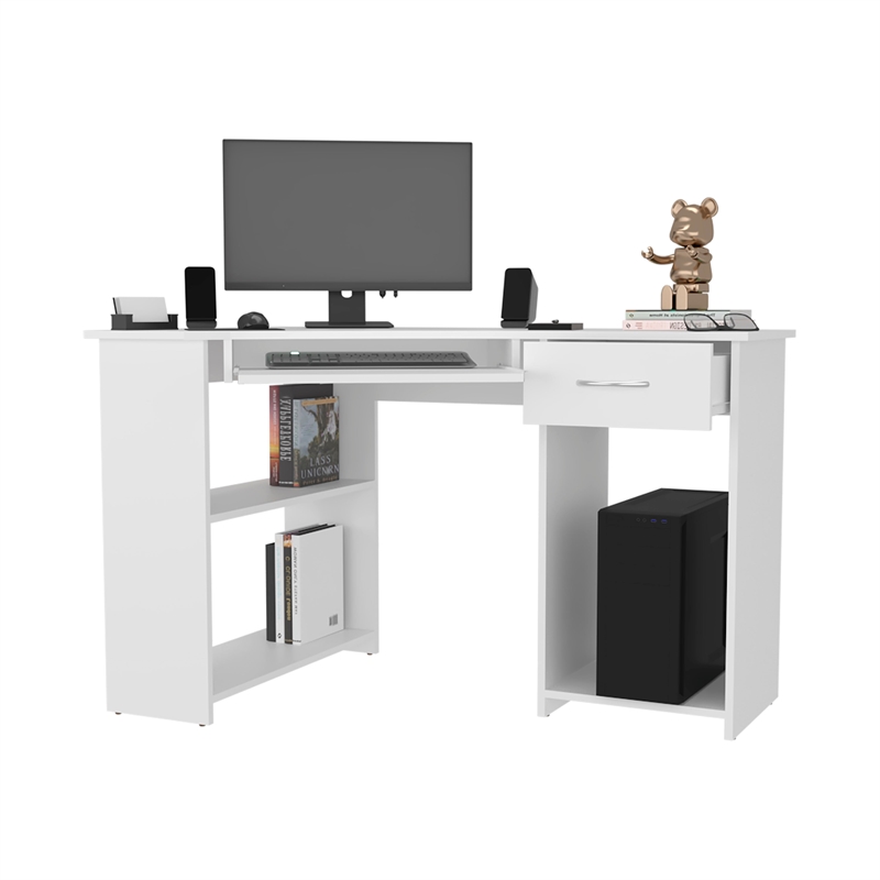 Pemberly Row L-Shaped Corner Computer Desk with CPU Space in White