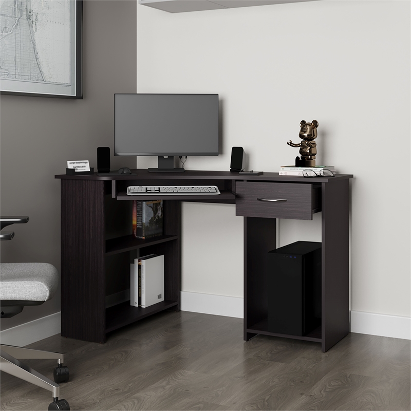 Pemberly Row L-Shaped Corner Computer Desk with CPU Space in Wenge