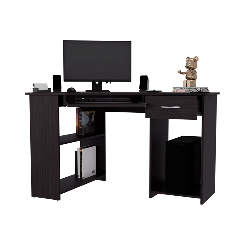 Pemberly Row L-Shaped Corner Computer Desk with CPU Space in Wenge