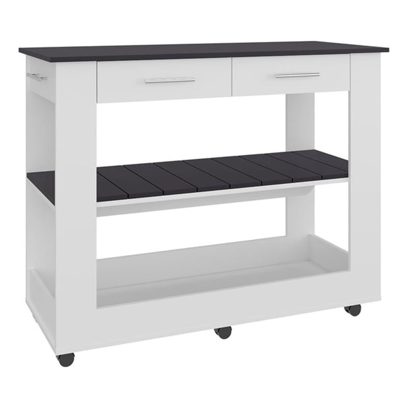 Pemberly Row Modern Rolling Kitchen Island with 2 Drawers in White