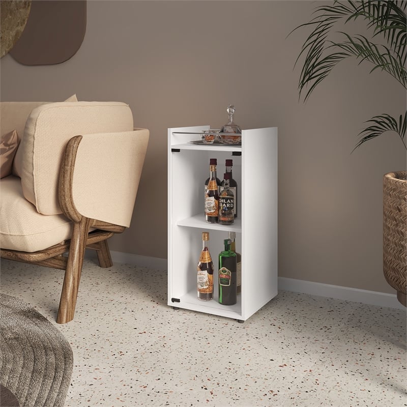Pemberly Row Glass Door Bar Cabinet with Shelves Engineered Wood in White