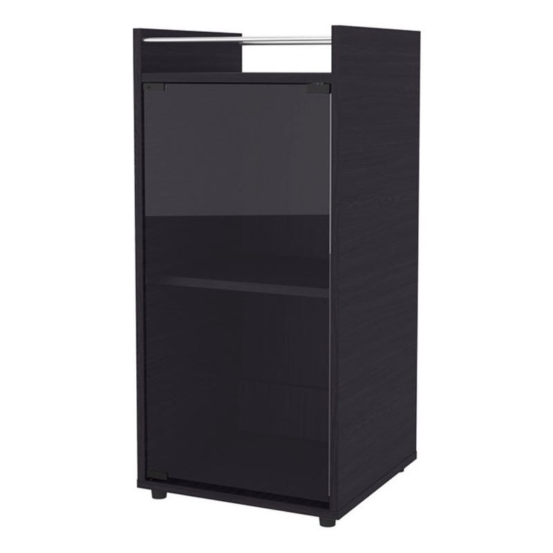 Pemberly Row Glass Door Bar Cabinet with Shelves Engineered Wood in Black