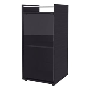 Pemberly Row Glass Door Bar Cabinet with Shelves Engineered Wood in Black