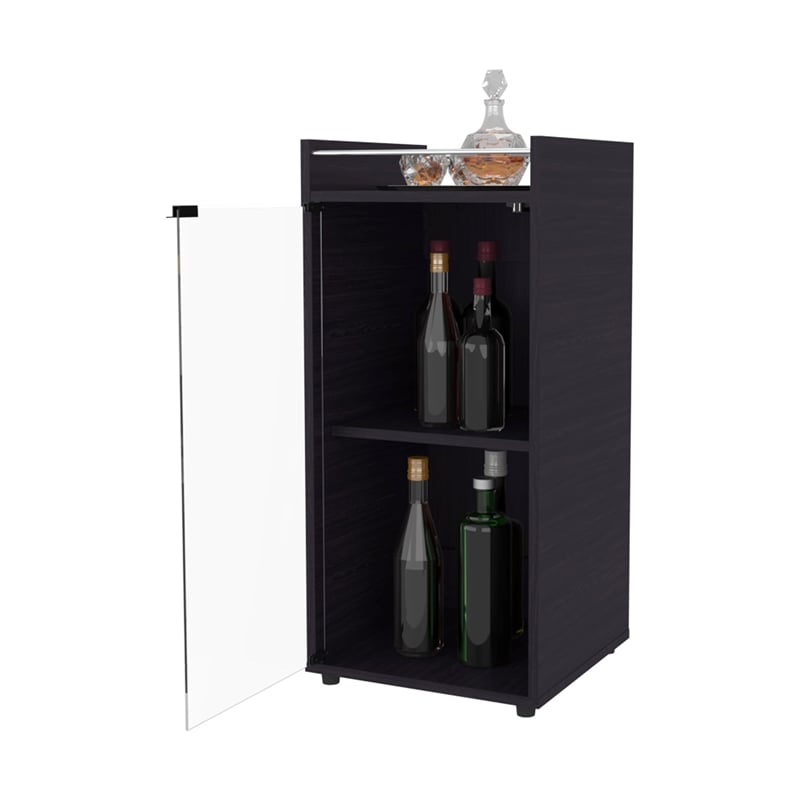 Pemberly Row Glass Door Bar Cabinet with Shelves Engineered Wood in Black