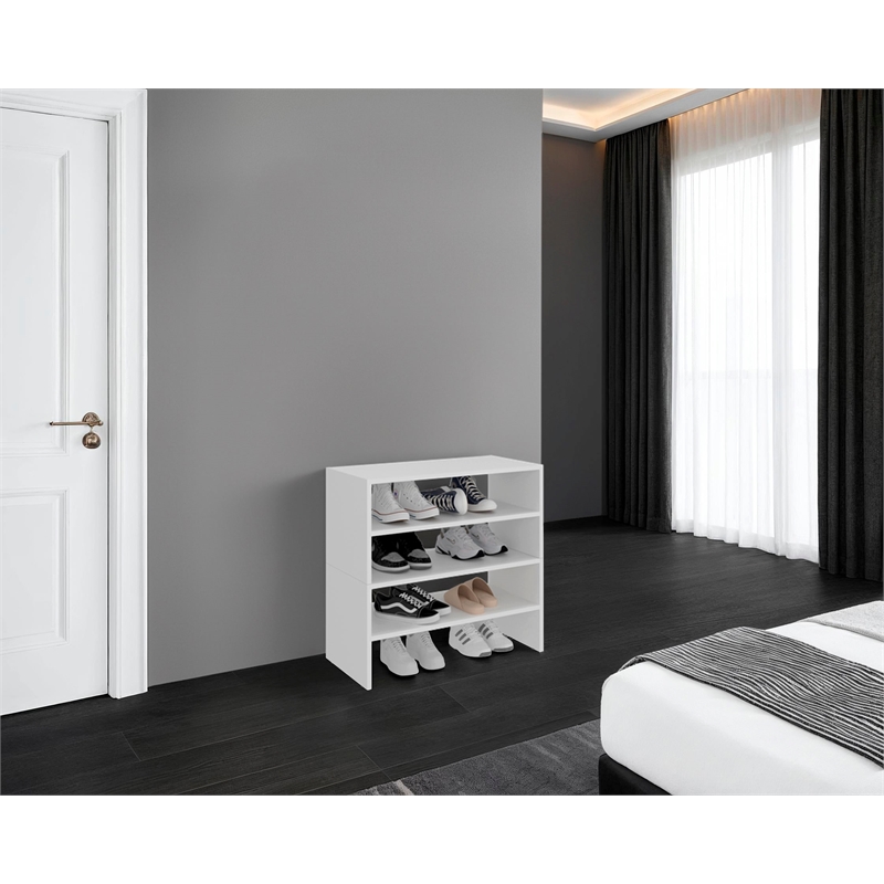 Pemberly Row Modern Shoe Rack with Open Shelves in Engineered Wood