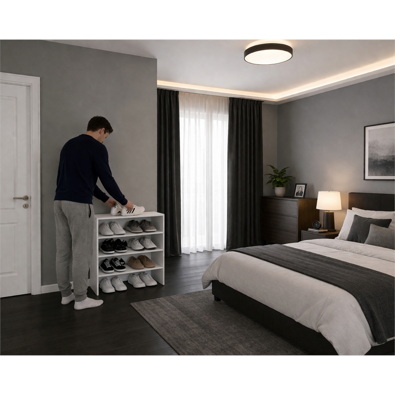 Pemberly Row Modern Shoe Rack with Open Shelves in Engineered Wood