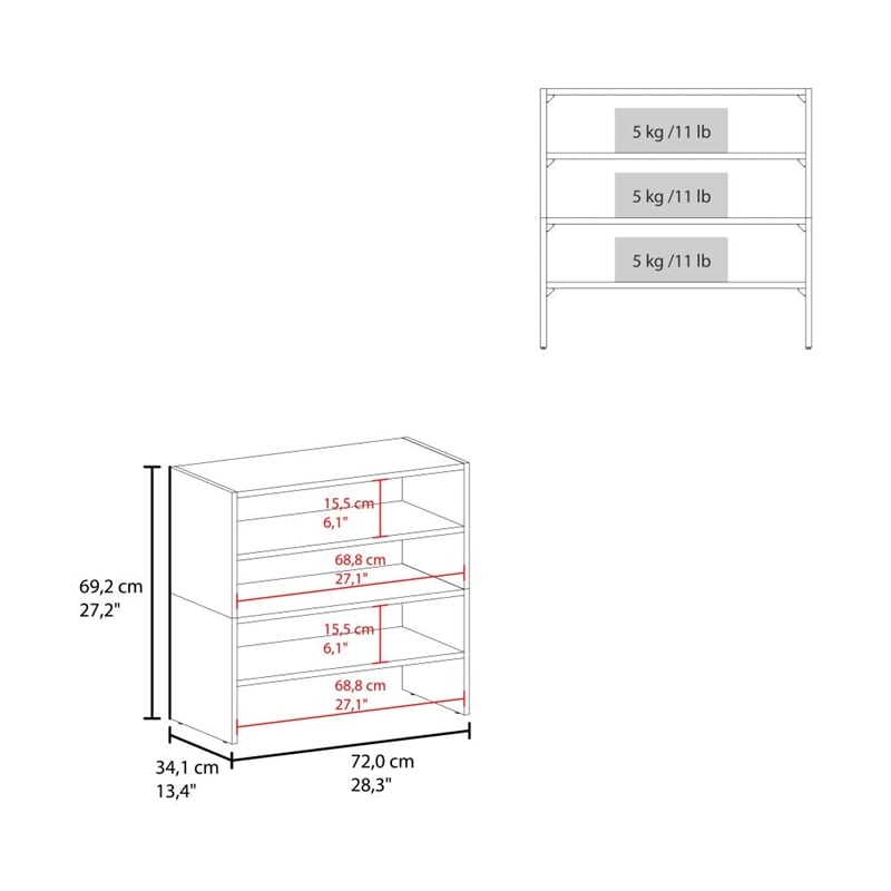Pemberly Row Compact Shoe Rack with Open Shelves in Engineered Wood