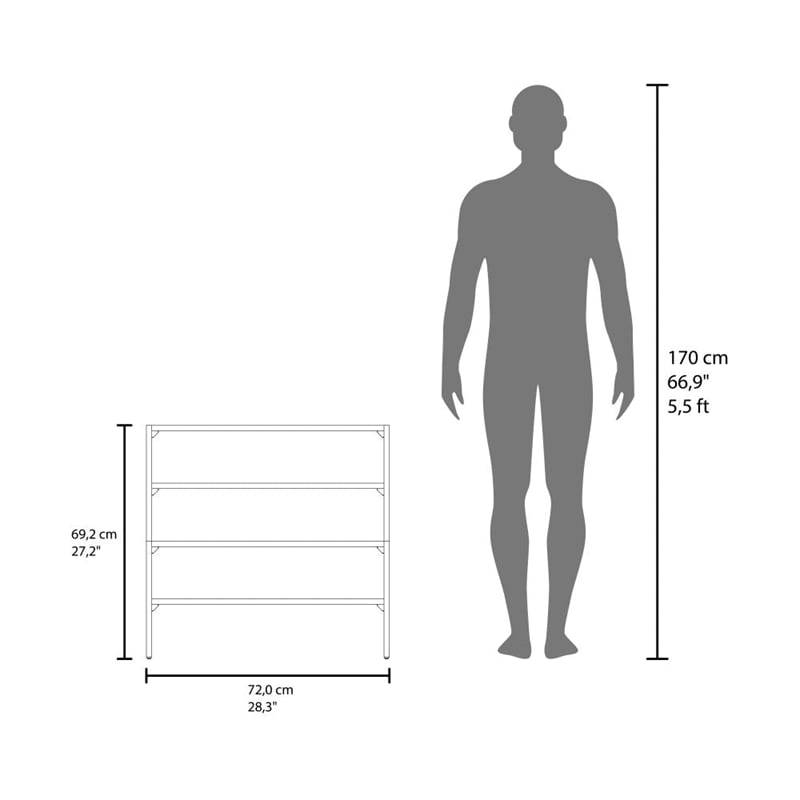 Pemberly Row Compact Shoe Rack with Open Shelves in Engineered Wood