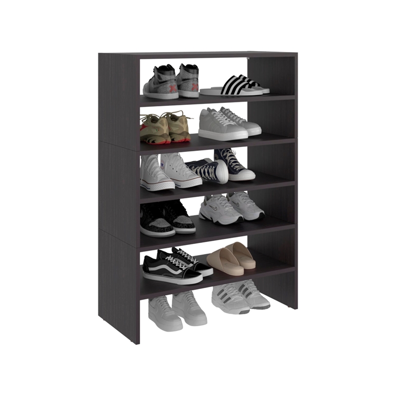 Pemberly Row Tall Shoe Rack with Multiple Shelves in Engineered Wood