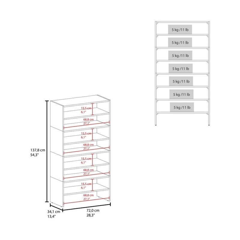 Pemberly Row 54.3 Inch Modern Multi-Tier Shoe Rack in Engineered Wood
