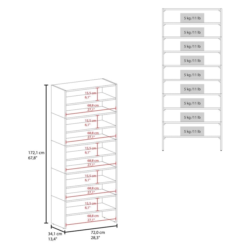 Pemberly Row 67.8 Inch Multi-Tier Shoe Rack in Engineered Wood