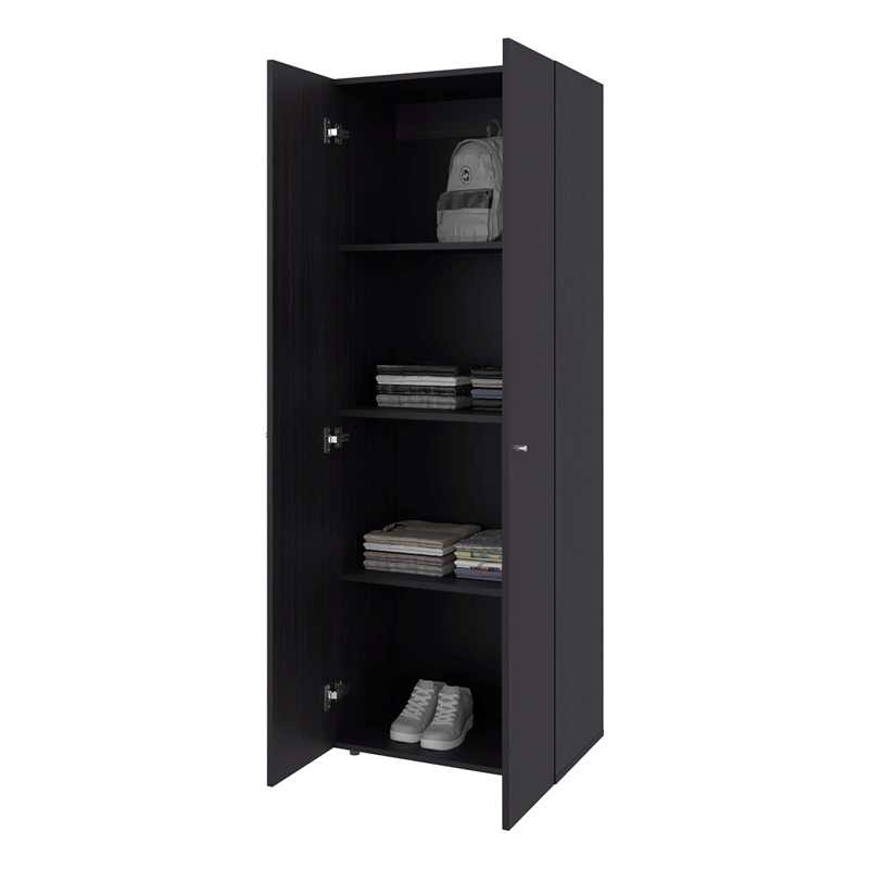 Pemberly Row Minimalist Wardrobe with Asymmetrical Doors in Wenge