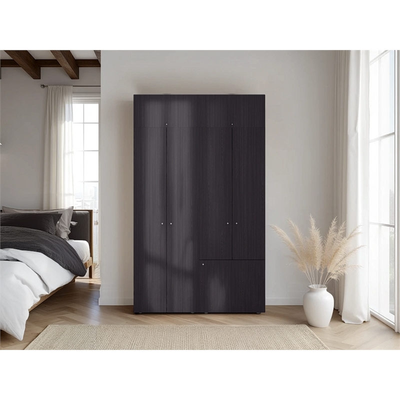 Pemberly Row Minimalist Bedroom Wardrobe with Vertical Doors in Wenge