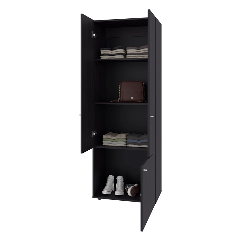 Pemberly Row Minimalist Bedroom Wardrobe with Vertical Doors in Wenge