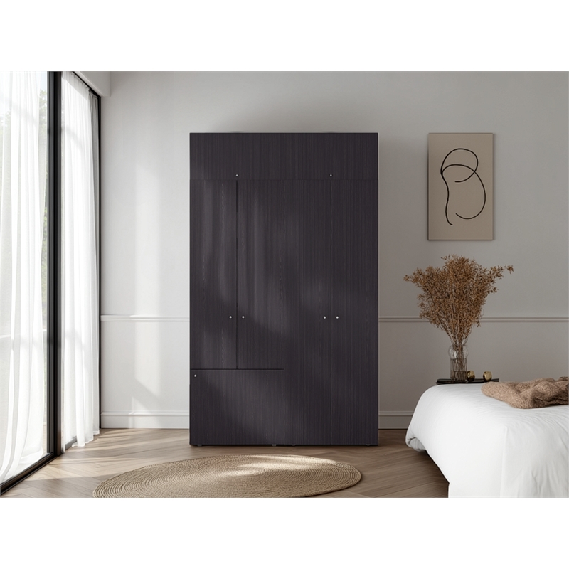 Pemberly Row Modern Wardrobe with Multi-Compartment Storage in Wenge
