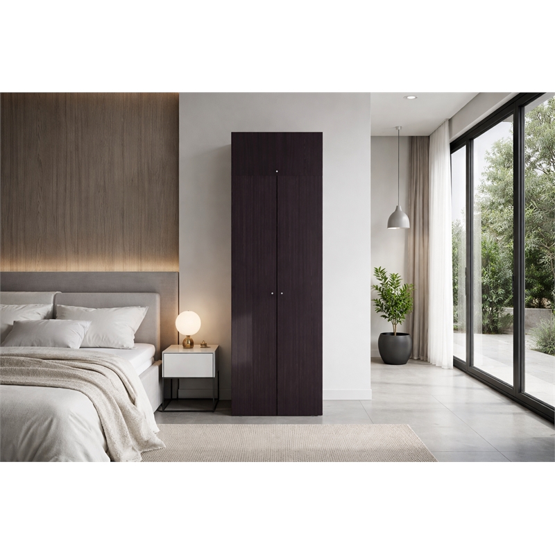 Pemberly Row Contemporary Minimalist Wardrobe for Bedrooms in Wenge