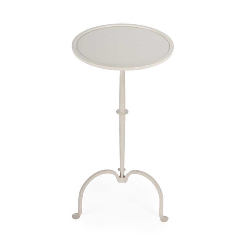 Pemberly Row Industrial Round Iron Pedestal Table in Gray/Beige Finish