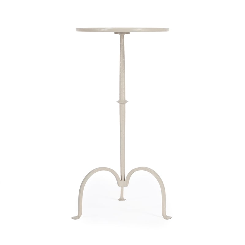 Pemberly Row Industrial Round Iron Pedestal Table in Gray/Beige Finish