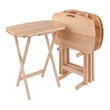 Pemberly Row Lucca 5pc Foldable Snack Table Set in Natural Wood Finish