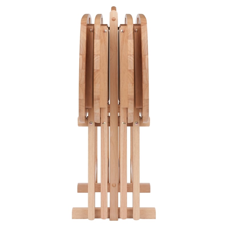 Pemberly Row Lucca 5pc Foldable Snack Table Set in Natural Wood Finish