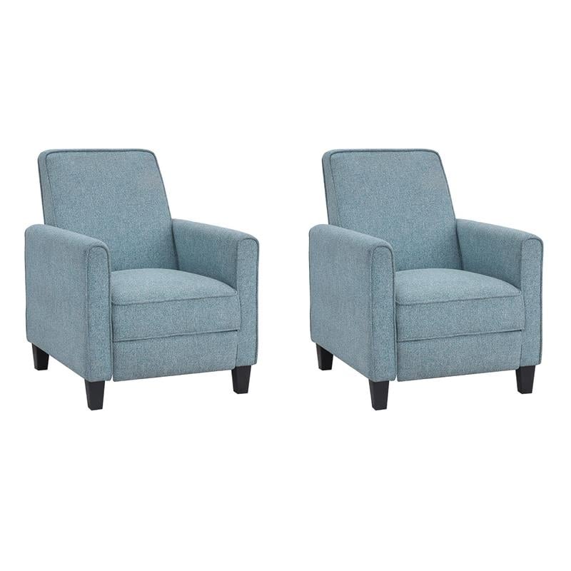 Pemberly Row Set of 2 Push Back Chairs in Blue Linen with Tapered Legs