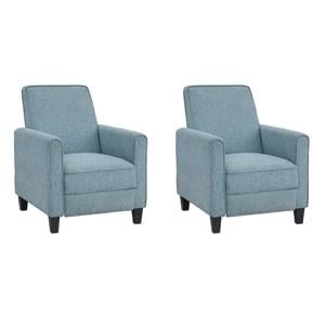 Pemberly Row Set of 2 Push Back Chairs in Blue Linen with Tapered Legs