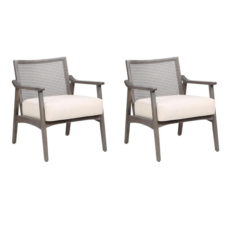 Pemberly Row Set of 2 Accent Chairs in Gray with Beige Linen Cushions