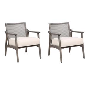 Pemberly Row Set of 2 Accent Chairs in Gray with Beige Linen Cushions