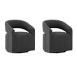 Pemberly Row Barrel Swivel Armchairs - Set of 2 in Charcoal Boucle Fabric