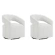 Pemberly Row Set of 2 Swivel Armchairs in White Boucle Fabric
