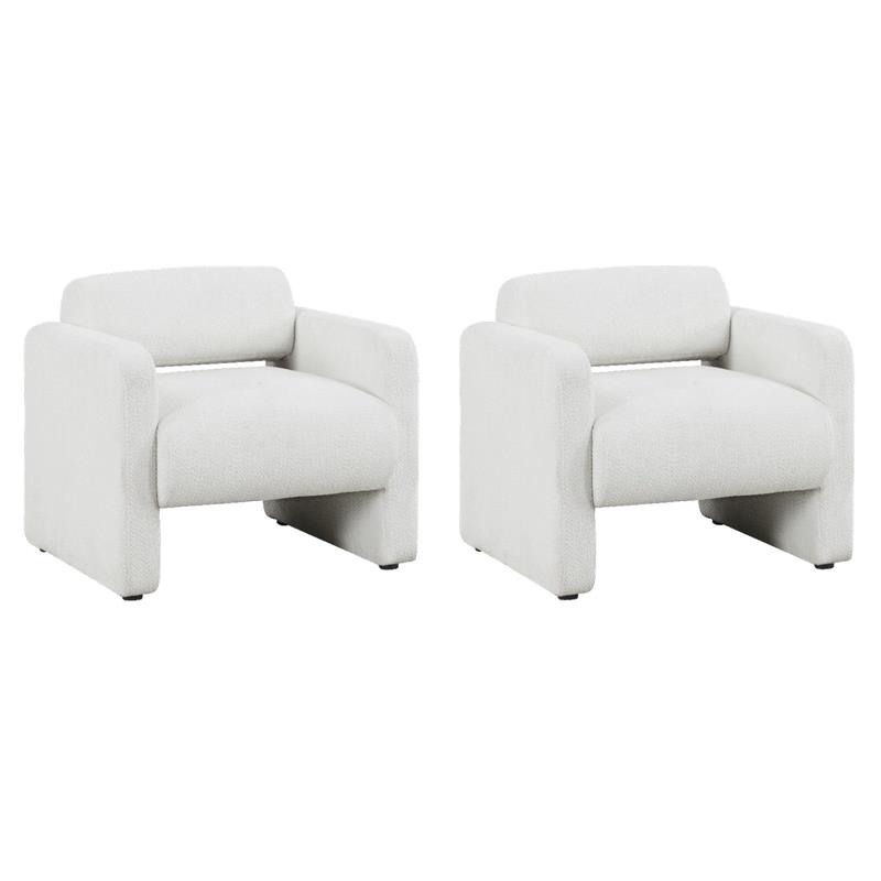 Pemberly Row Set of 2 White Boucle Fabric Armchairs with Rounded Corners