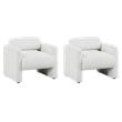Pemberly Row Set of 2 White Boucle Fabric Armchairs with Rounded Corners