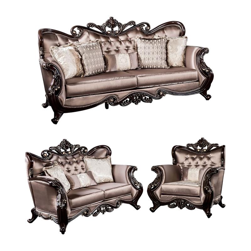 Pemberly Row 3-Pc Velvet Tufted Living Room Sofa Set with Wingback Design