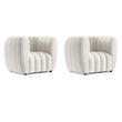 Pemberly Row Set of 2 Boucle Fabric Channel Tufted Arm Chairs in Off White