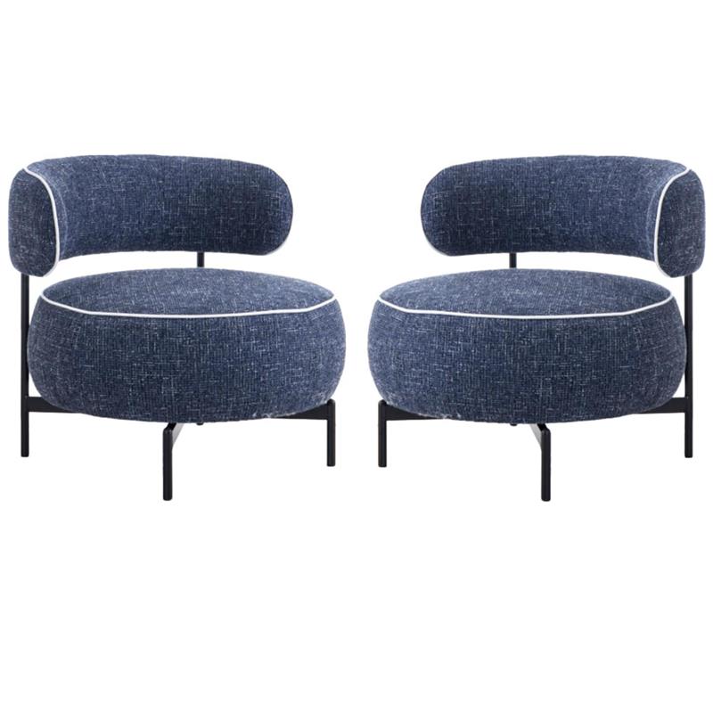 Pemberly Row Set of 2 Swivel Accent Chairs in Blue Fabric