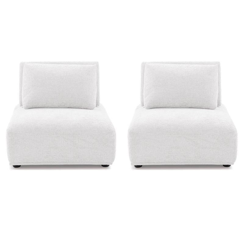 Pemberly Row Modern White Chenille Armless Chairs - Set of 2