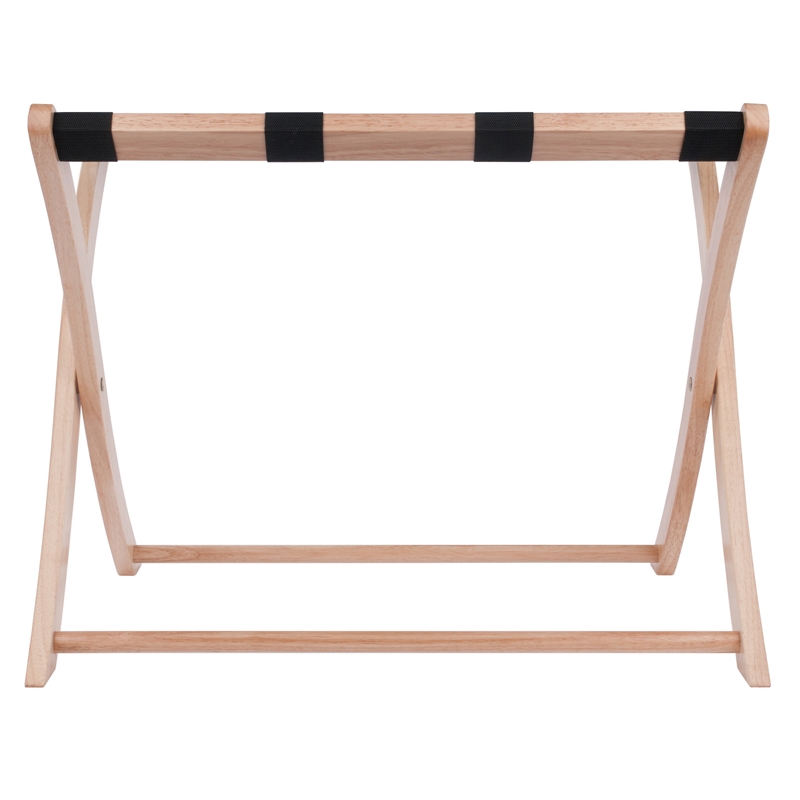 Pemberly Row Scarlett Luggage Rack with Natural Wood Finish and Foldable Design