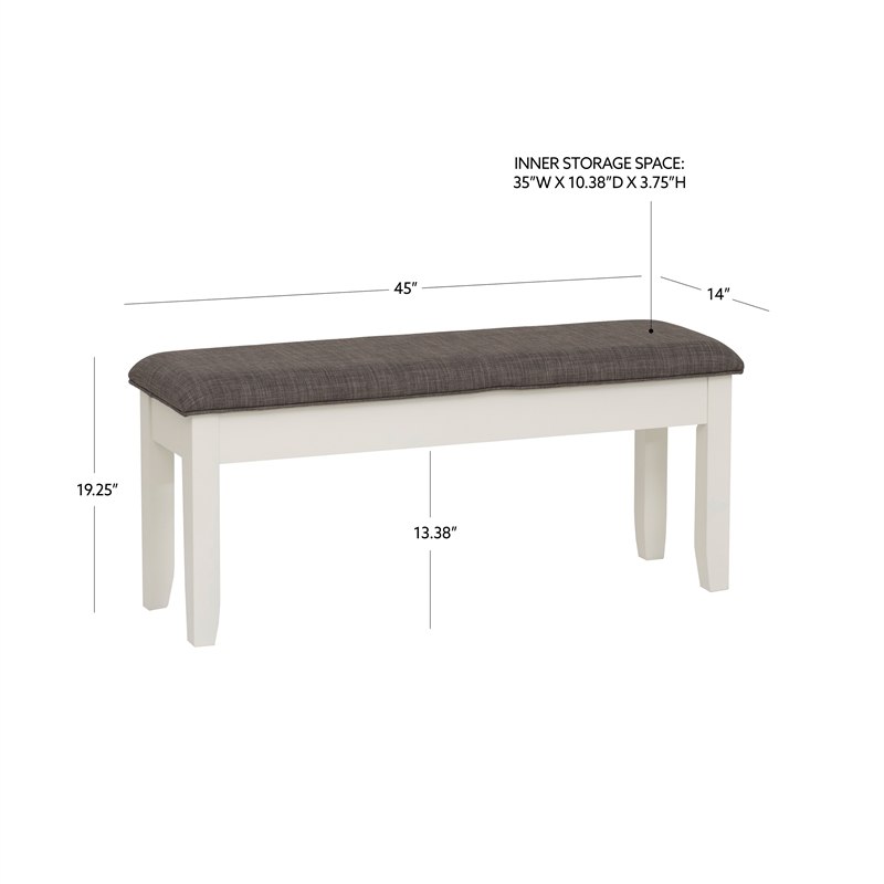 Pemberly Row Storage Bench with Vanilla White Wood and Taupe Cushioned Seat