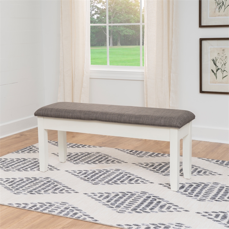 Pemberly Row Storage Bench with Vanilla White Wood and Taupe Cushioned Seat