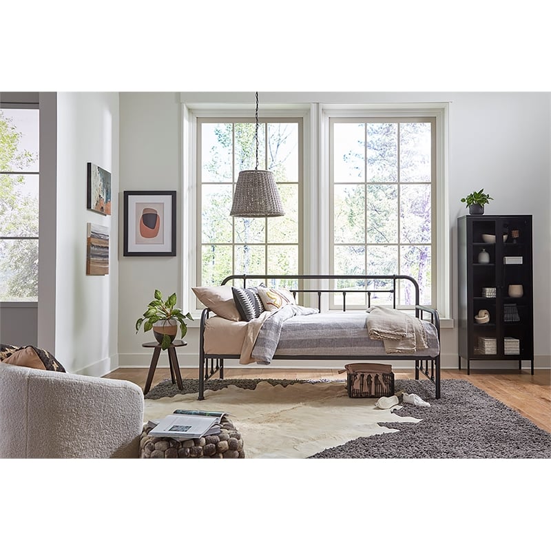 Pemberly Row Twin Size Daybed with Mattress Ready Slats in Black